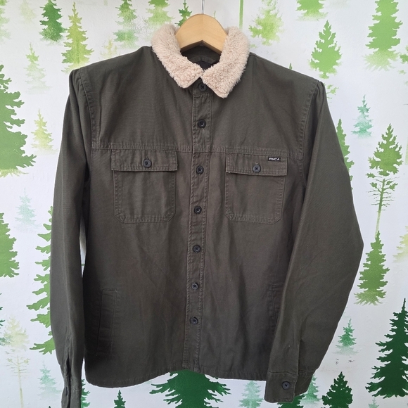 RVCA Other - Men's Olive Green Jacket with Faux Shearling Collar